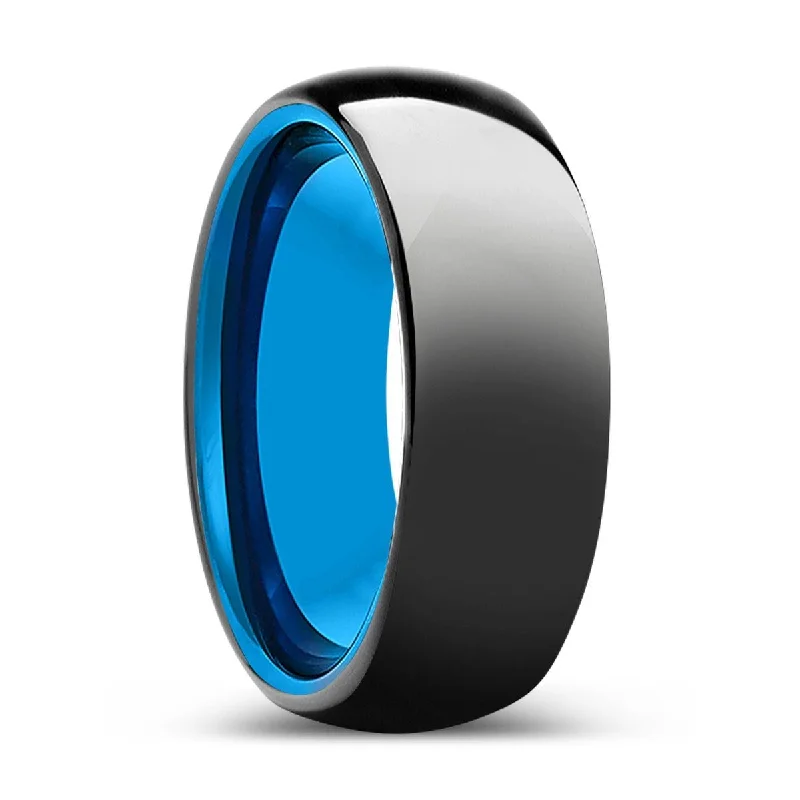 Women’s oval engagement ring-EUPHORIA | Blue Tungsten Ring, Black Tungsten Ring, Shiny, Domed