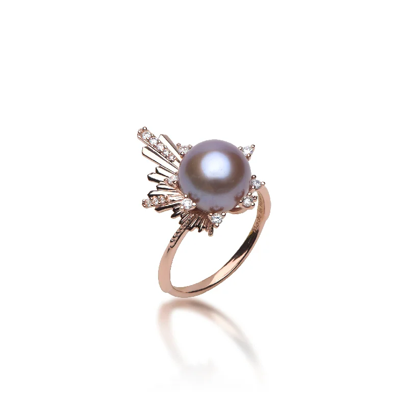 Women’s personalized engagement rings-E Hoʻāla Lavender Freshwater Pearl Ring in Rose Gold with Diamonds - 21mm