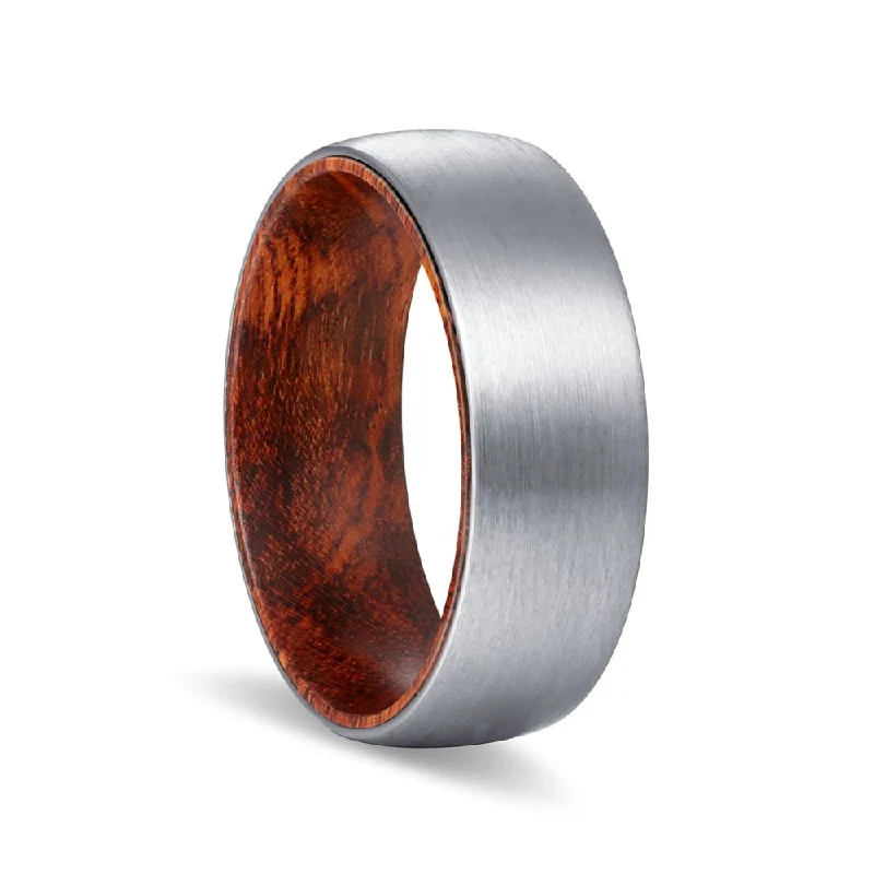 Women’s diamond solitaire ring-SPYRO | Snake Wood, Silver Tungsten Ring, Brushed, Domed