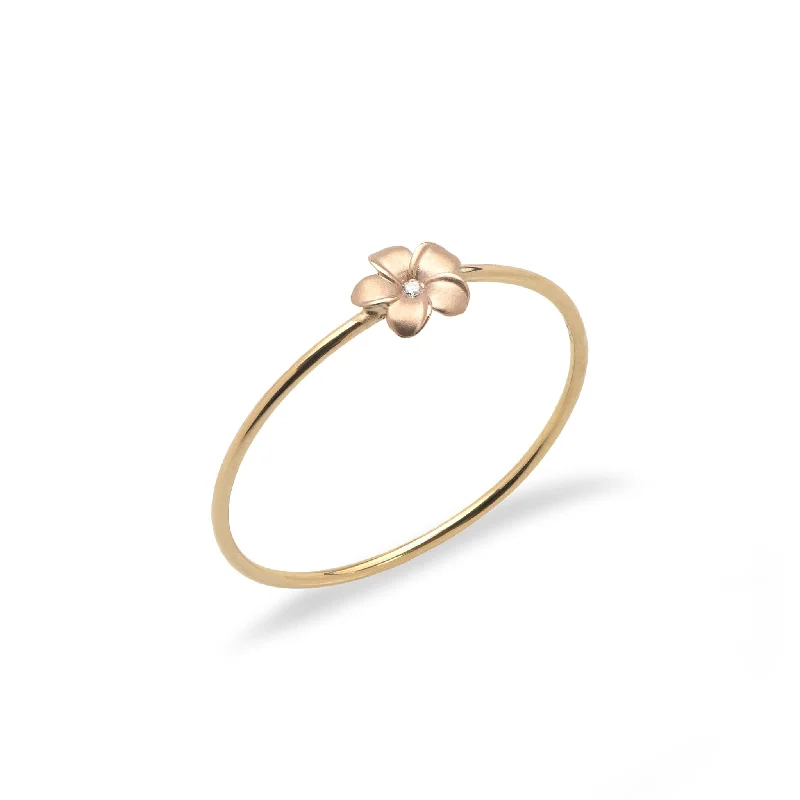 Women’s marquise engagement rings-Plumeria Ring in Two Tone Gold with Diamond - 5mm