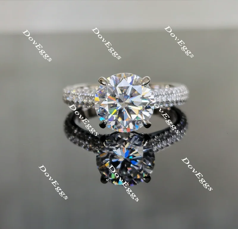 Women’s pear-shaped diamond engagement rings-Doveggs round pave moissanite engagement ring