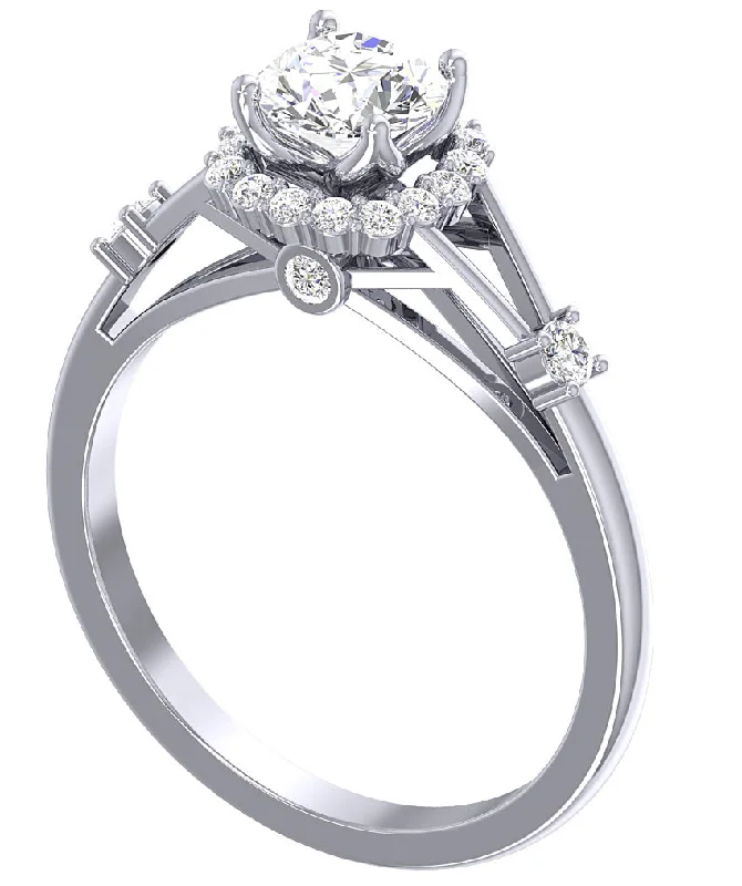 Women’s sapphire engagement rings-The Caiden Halo Diamond White Gold Solitaire Engagement Ring For Her