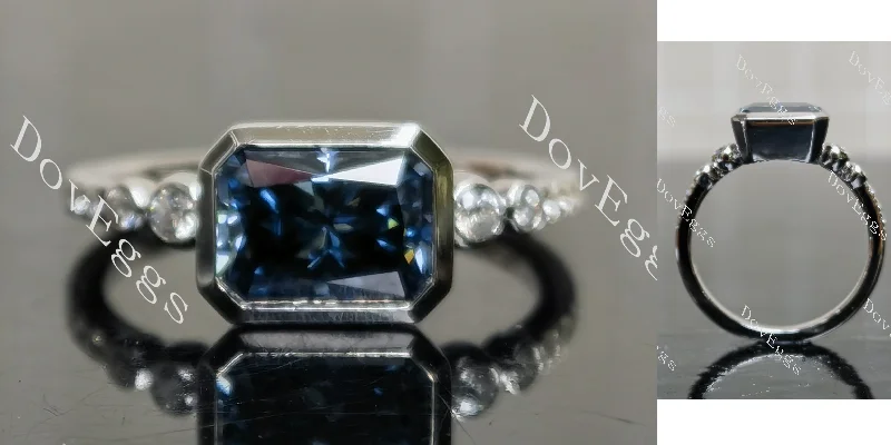 Women’s engagement rings with colored diamonds-Doveggs radiant bezel twilight blue moissanite engagement ring