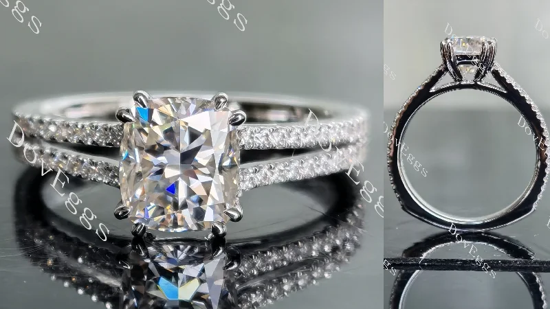 Women’s unique diamond engagement rings-Doveggs cushion two pave split shank moissanite engagement ring