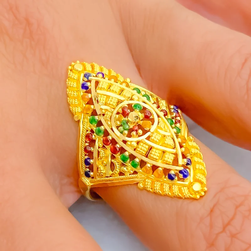 Women’s wedding ring for men-Colorful Fine 22K Gold Ring