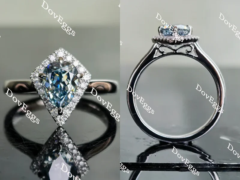 Women’s geometric engagement rings-Doveggs pear halo moissanite/colored gem engagement ring