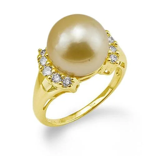 Women’s white gold engagement rings-South Sea Gold Pearl Ring in Gold with Diamonds - 12-13mm