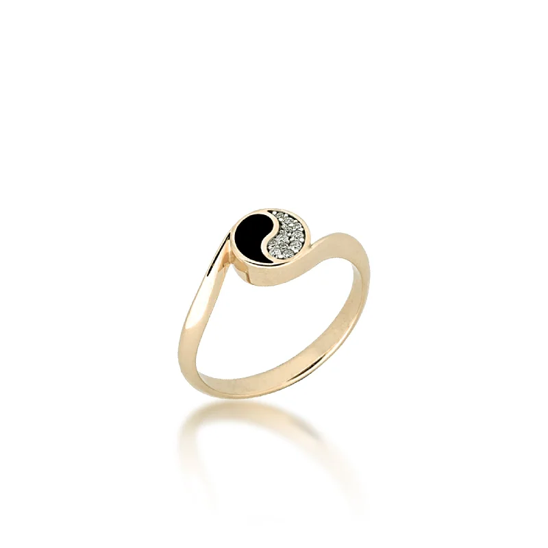 Women’s affordable engagement rings-Yin Yang Black Coral Ring in Gold with Diamonds - 7.5mm