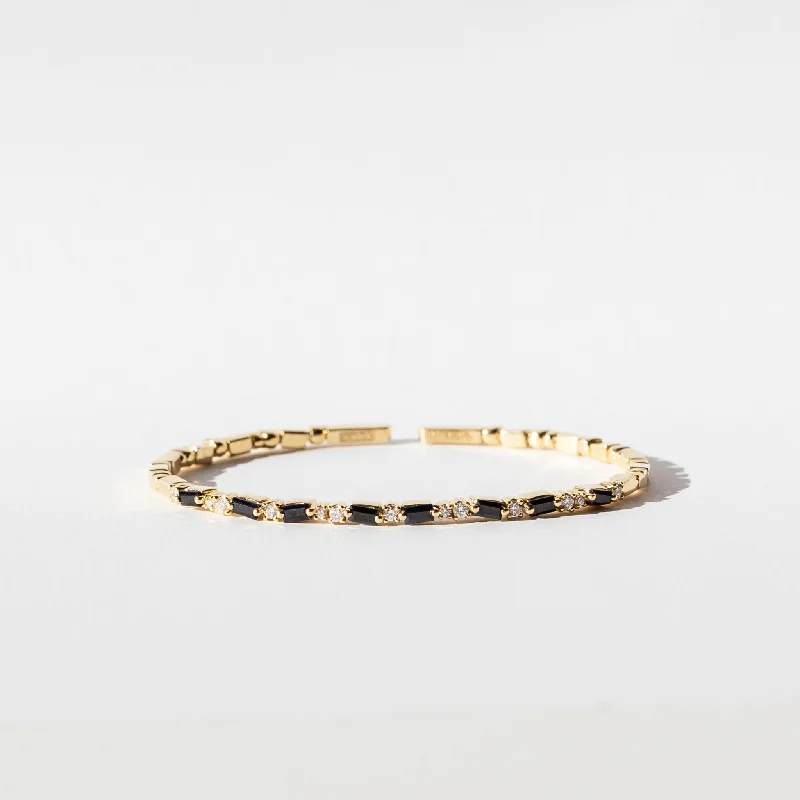 Women’s fashion bracelet-Suzanne Kalan | 18k Thin Mix Black Sapphire and Diamond Bangle