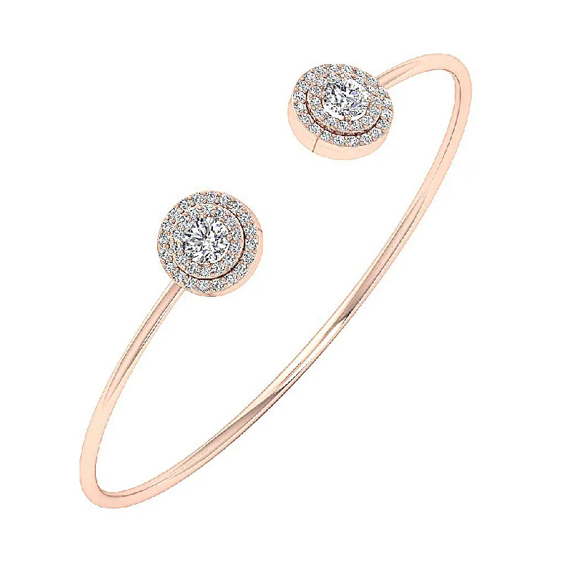 Women’s stackable bangles-The Victoria Round Diamond Designer Double Halo Bangle