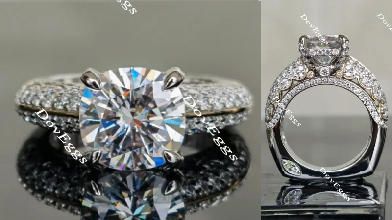 Women’s pear-shaped diamond engagement rings-Never Let Go half eternity pave cushion moissanite engagement ring