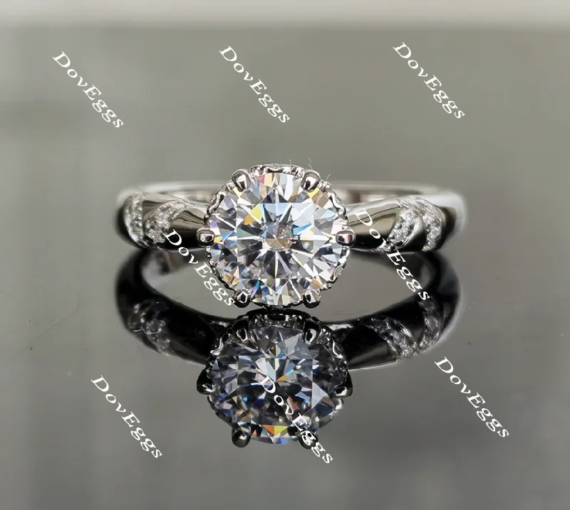 Women’s vintage wedding engagement rings-doveggs round moissanite engagement ring with accents