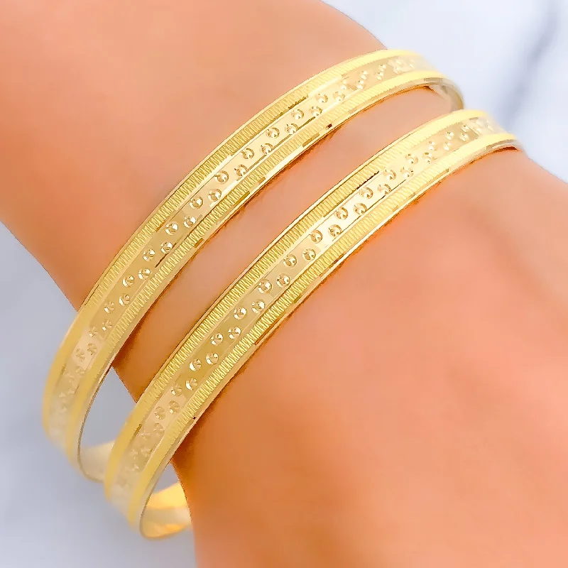 Women’s rose gold bracelet-Delightful Dotted 22k Gold Bangle Pair