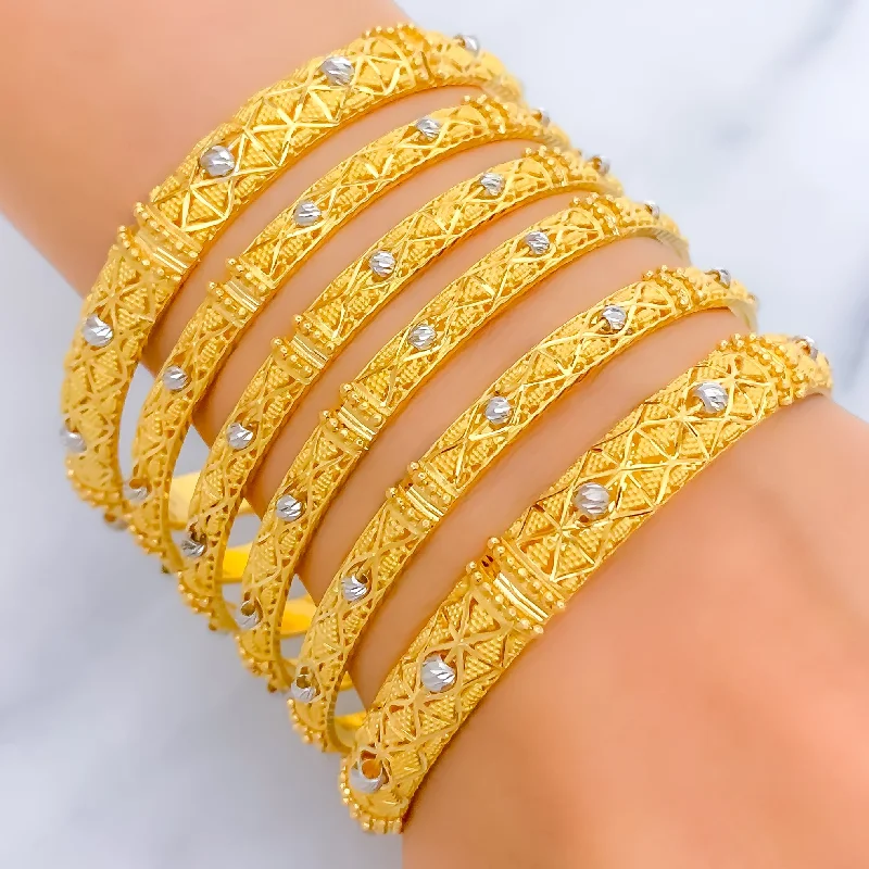 Women’s layered bracelet-Unique Grand Two-Tone Orb 22k Gold Bangle Set