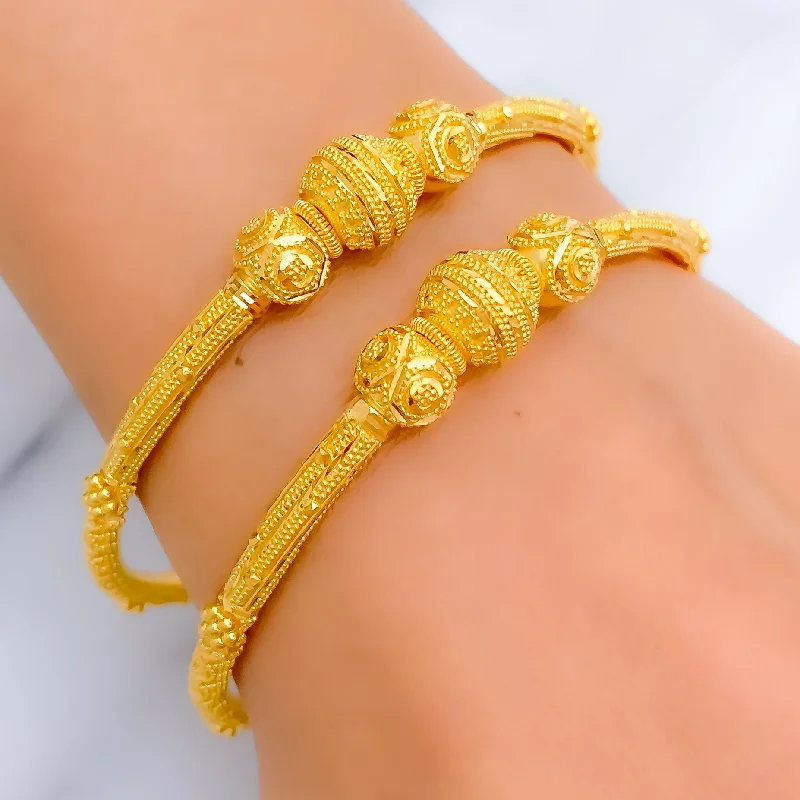 Women’s cuff bangles-Impeccable Artistic 22k Gold Pipe Bangles