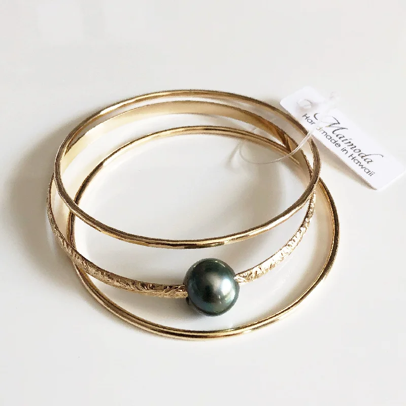 Women’s engraved bracelet-MOANI bangles set - tahitian pearl (B431)