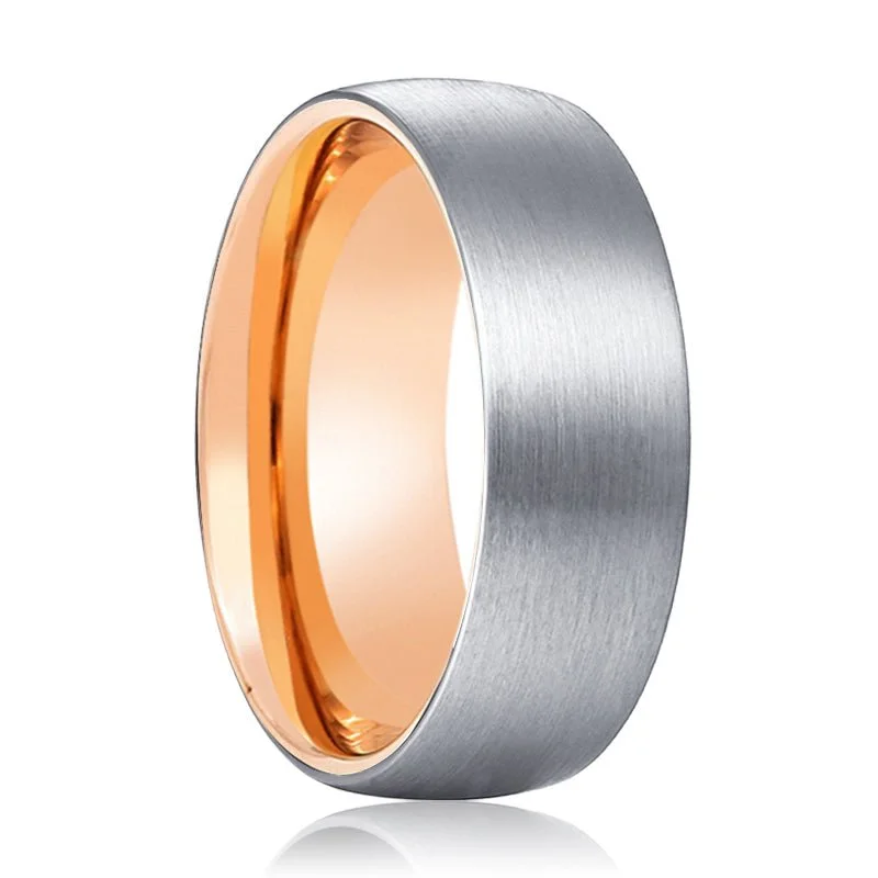 Women’s classic wedding ring-GTR | Rose Gold Ring, Silver Tungsten Ring, Brushed, Domed