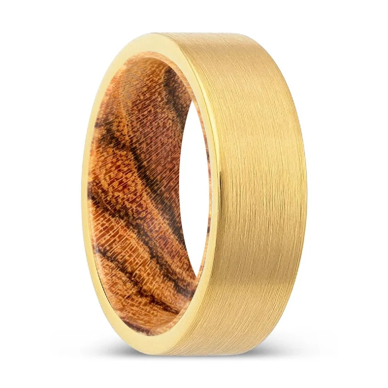 Women’s wedding ring for men-NORTHWICH | Bocote Wood, Gold Tungsten Ring, Brushed, Flat