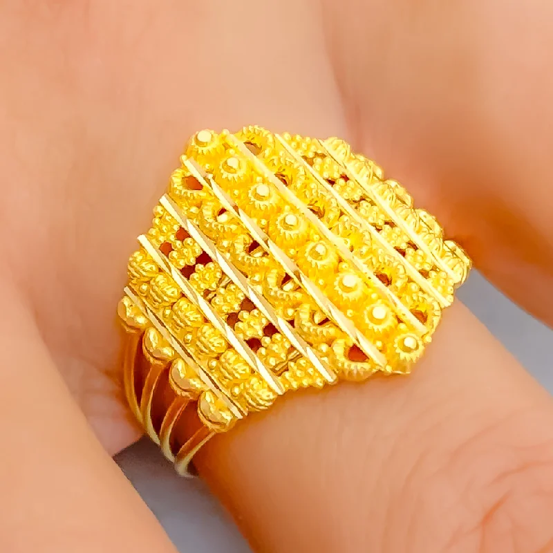 Women’s diamond ring with side stones-Beautiful Geometric 22K Gold Ring