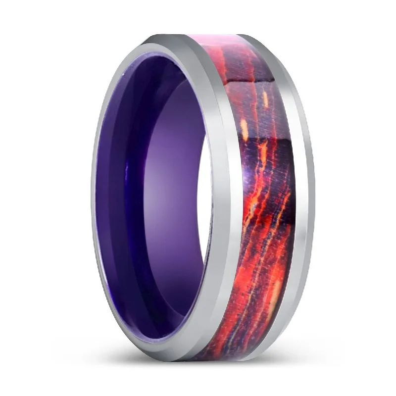 Women’s elegant diamond ring-STARLYNX | Purple Tungsten Ring, Galaxy Wood Inlay Ring, Silver Edges