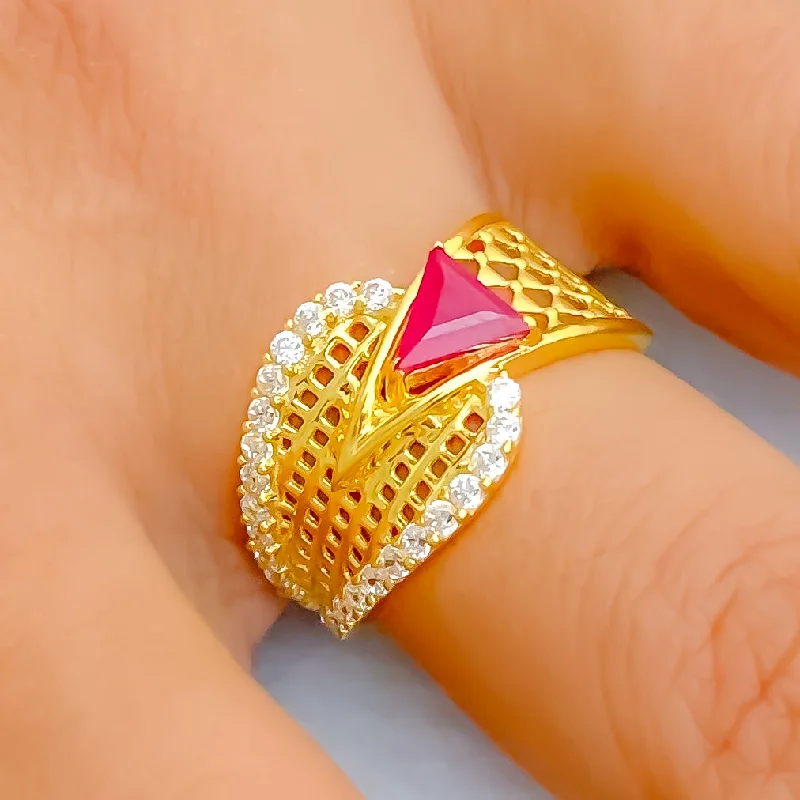 Women’s unique promise ring-Bold Elevated 22k Gold CZ Statement Ring