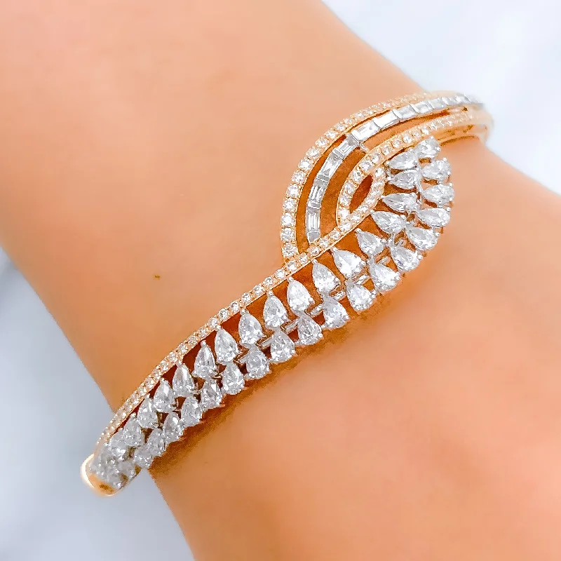 Women’s gold tennis bracelet-Elevated Two Wave Diamond + 18k Gold Bangle