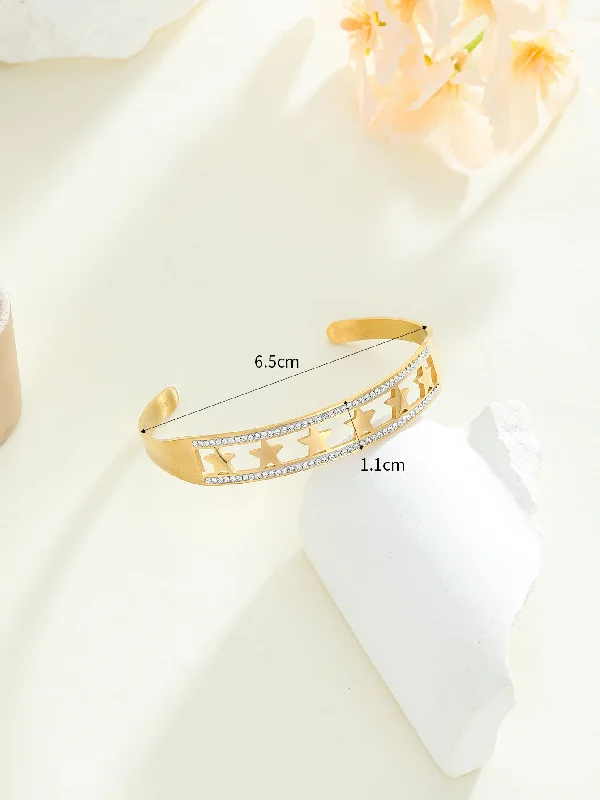 Women’s wide bracelet-Simple Style Classic Style Star Stainless Steel Plating Inlay Zircon 18k Gold Plated Bangle