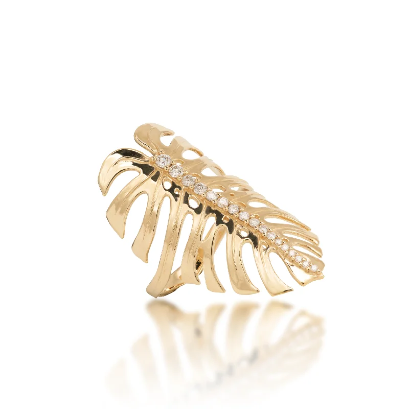 Women’s engagement rings for brides-Monstera Ring in Gold with Diamonds - 32mm