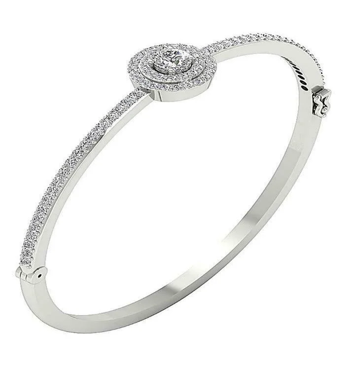 Women’s friendship bracelet-The Emilia Diamond Double Halo Bangles 14k/18k White Yellow Rose Gold