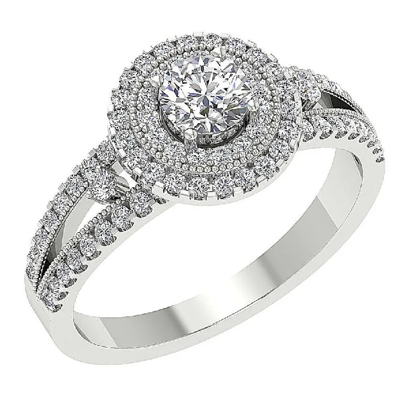 Women’s vintage style engagement rings-The Koda 14k White Gold Double Halo Natural Diamond Solitaire Engagement Ring