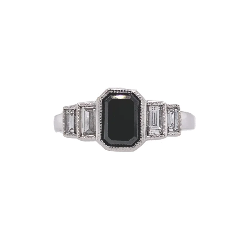 Women’s solitaire engagement rings for brides-Black Emerald Cut Diamond Ring