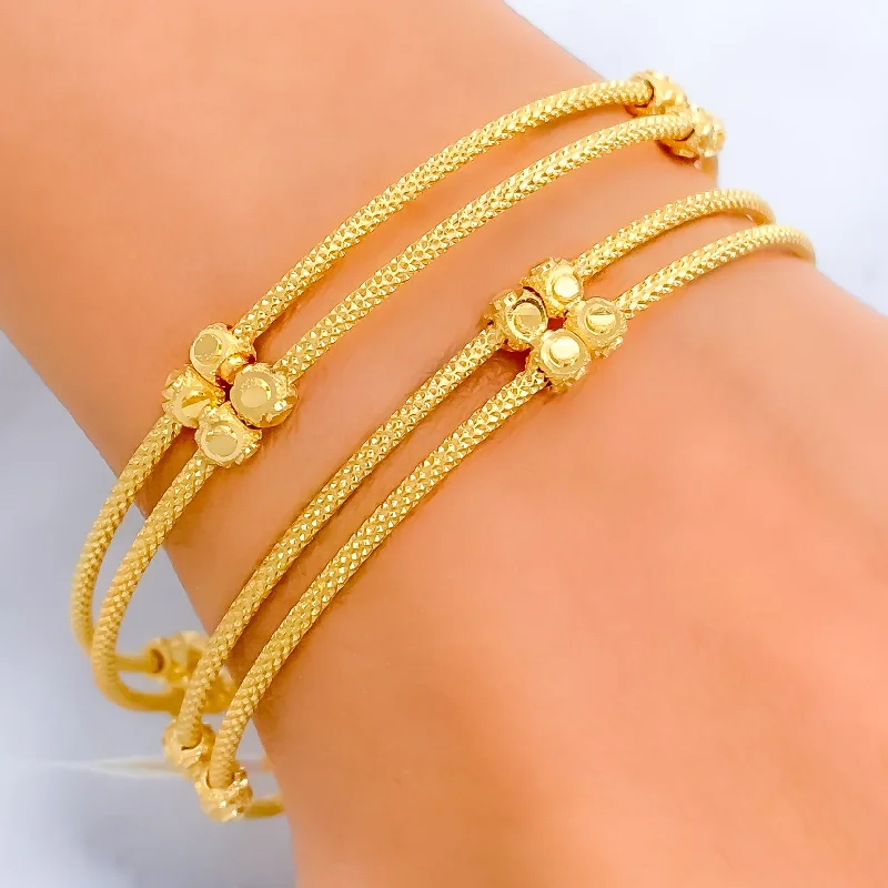 Women’s sterling silver bracelet-Modish Fancy Orb 22k Gold Bangle Pair