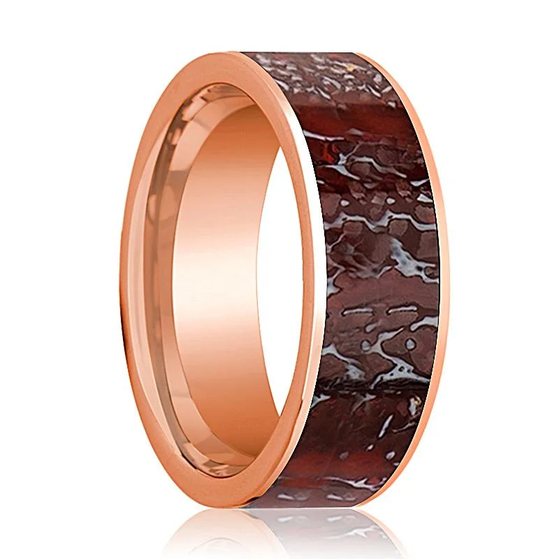 Women’s diamond solitaire ring-TYRA | 14k Rose Gold Red Dinosaur Bone Inlay Ring