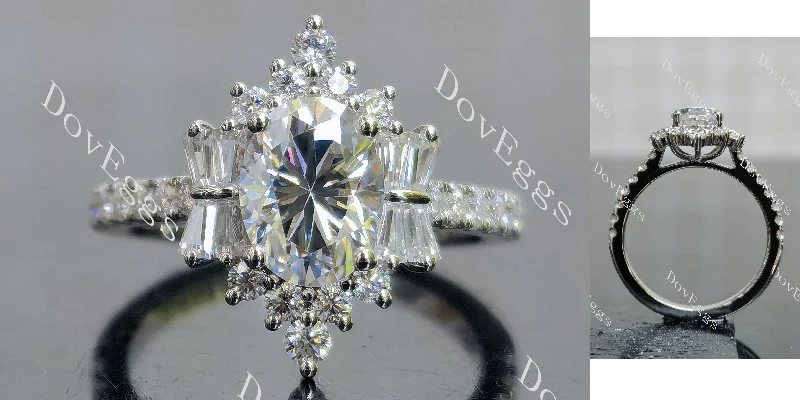 Women’s luxury engagement rings-Doveggs oval halo pave half eternity moissanite engagement ring