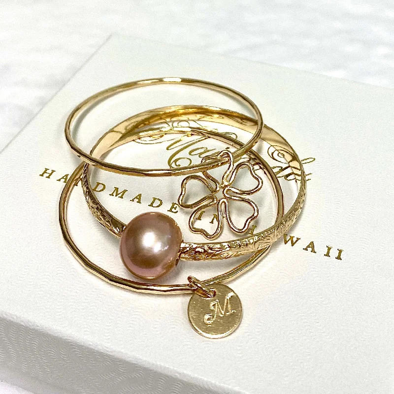 Women’s customized bracelet-Princess baby bangle set - pink pearl (B481)