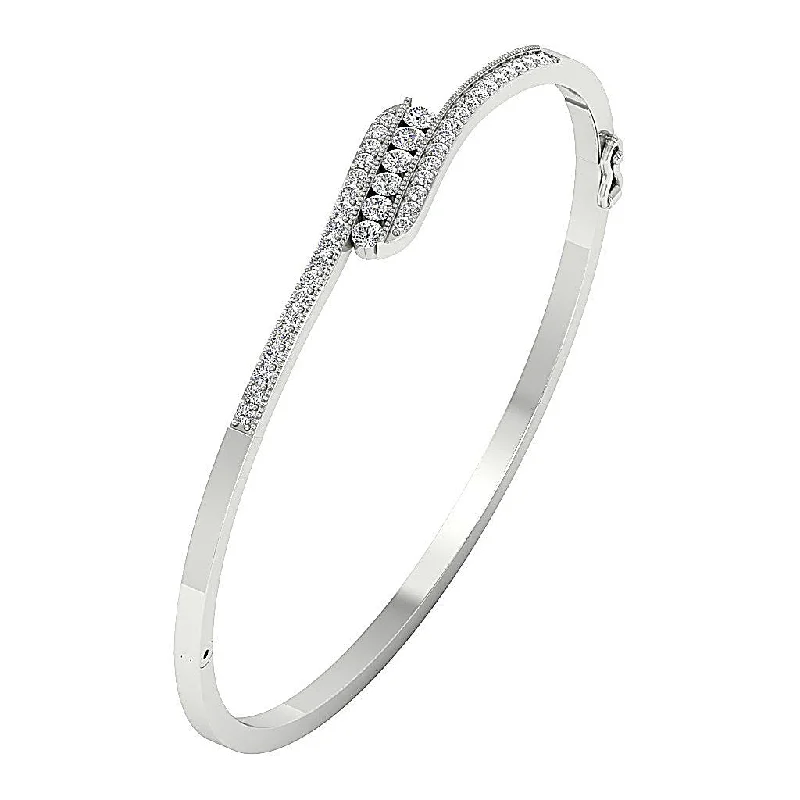 Women’s silver bangles-The Nora Round Diamonds Bangle Prong & Channel Set 14k/18k Solid Gold