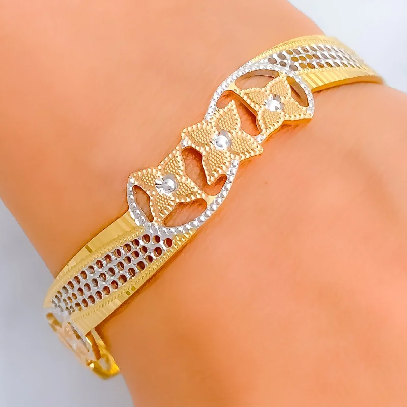 Women’s men’s bracelet-Exquisite Charming 22k Gold Floral Bangle