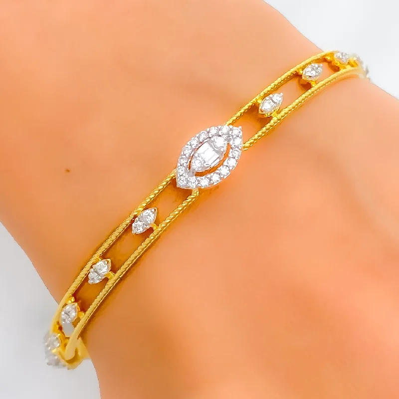 Women’s engraved bracelet-Luxurious Marquise Diamond + 18k Gold Bangle - Openable