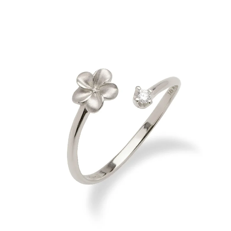 Women’s delicate engagement rings-Plumeria Ring in White Gold with Diamond - 6mm