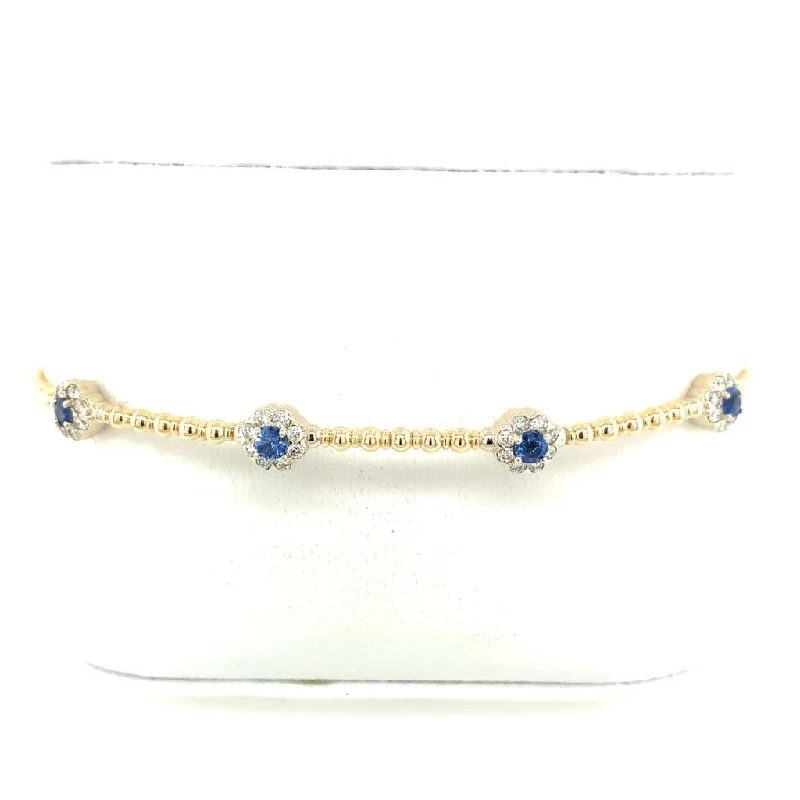 Women’s engraved charm bracelet-14K Yellow Gold Diamond and Sapphire Bangle