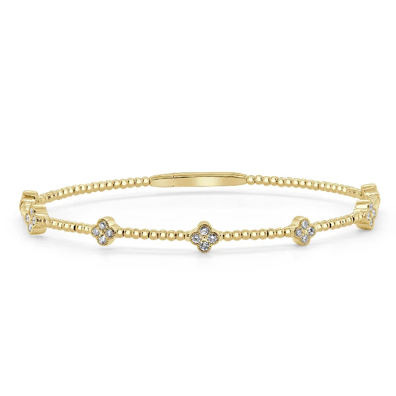 Women’s leather wrap bracelet-14k Gold & Diamond Clover Bangle