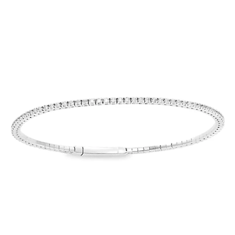 Women’s turquoise bracelet-LADIES TENNIS FLEXIBLE BANGLE 0.75CT ROUND DIAMOND 14K WHITE GOLD