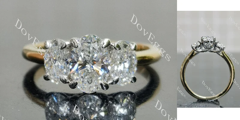 Women’s white gold engagement rings-Doveggs oval three stones moissanite engagement ring