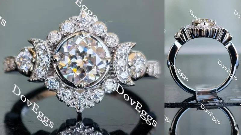 Women’s emerald engagement rings-Doveggs round moon star moissanite engagement ring