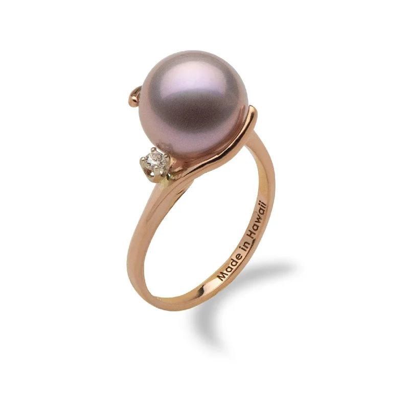 Women’s platinum diamond engagement rings-Lilac Freshwater Pearl Ring in Rose Gold with Diamonds - 10-11mm