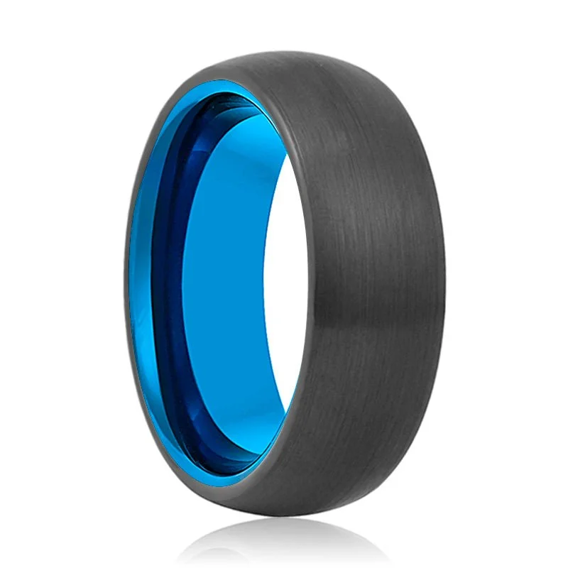 Women’s oval diamond engagement ring-ATASI | Blue Tungsten Ring Black Domed