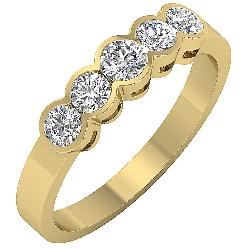 Women’s round engagement rings-The Kylian Bezel Set Five Diamond Unique Engagement Ring For Her