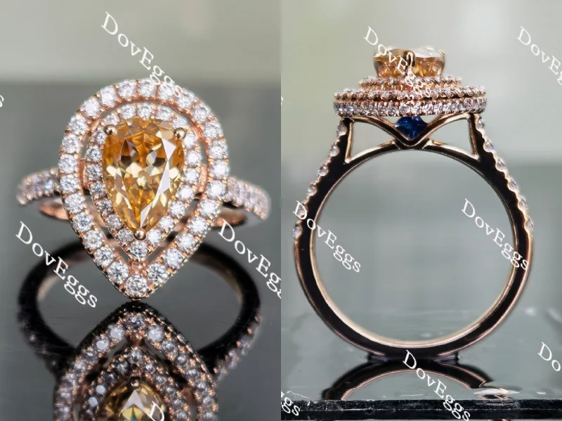 Women’s simple engagement rings-Doveggs pave double halo colored moissanite engagement ring