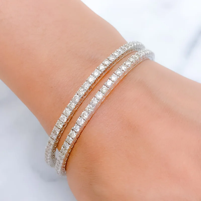 Women’s colorful bracelet-Classic White 18k Gold + Diamond Bangle Pair