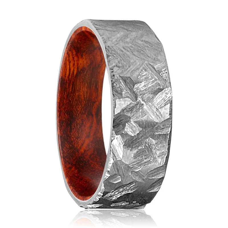 Women’s wedding ring set with diamonds-CRAWLEY | Snake Wood, Silver Titanium Ring, Hammered, Flat